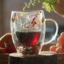 Caneca de Vidro Duplo Floral  363  Casa Farfelle