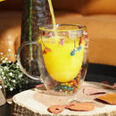 Caneca de Vidro Duplo Floral  363  Casa Farfelle