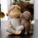Escultura Menina e Cachorro Resina  236  Casa Farfelle