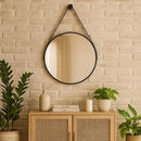 Espelho Adnet Couro Costurado Redondo 30–60cm Mansioni Design  Espelho Adnet Couro Costurado Redondo 30–60cm  Casa Farfelle