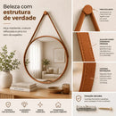 Espelho Adnet Redondo com Alça em Couro 60cm  500  Casa Farfelle