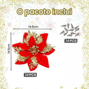 Flores de Natal com Glitter 14.5cm Pacote 12 ou 24 Unidades    Casa Farfelle