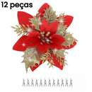 Flores de Natal com Glitter 14.5cm Pacote 12 ou 24 Unidades    Casa Farfelle