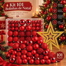 Kit 100 Bolas Premium + Brinde Estrela Enfeite Árvore Natal Decoração  Natal  Casa Farfelle