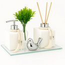 Kit Lavabo Luxo Difusor e Saboneteira com Bandeja Espelhada