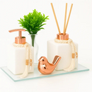 Kit Lavabo Luxo Difusor e Saboneteira com Bandeja Espelhada