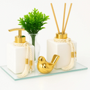 Kit Lavabo Luxo Difusor e Saboneteira com Bandeja Espelhada