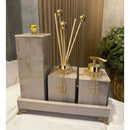 Kit Lavabo Mármore Fior com Porta Escova Grande Artificio Lar  Kit Lavabo Mármore Fior com Porta Escova Grande e Decoração Completa Bandeja 25x10  Casa Farfelle