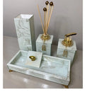 Kit Lavabo Mármore Fior com Porta Escova Grande Artificio Lar  Kit Lavabo Mármore Fior com Porta Escova Grande e Decoração Completa Bandeja 25x10  Casa Farfelle