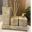 Kit Lavabo Mármore Fior com Porta Escova Grande Artificio Lar  Kit Lavabo Mármore Fior com Porta Escova Grande e Decoração Completa Bandeja 25x10  Casa Farfelle