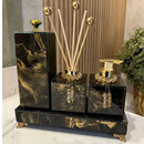 Kit Lavabo Mármore Fior com Porta Escova Grande Artificio Lar  Kit Lavabo Mármore Fior com Porta Escova Grande e Decoração Completa Bandeja 25x10  Casa Farfelle