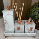 Kit Lavabo Mármore Fior com Porta Escova Grande Artificio Lar  Kit Lavabo Mármore Fior com Porta Escova Grande e Decoração Completa Bandeja 25x10  Casa Farfelle