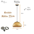 Lustre Luminaria Pendente Fibra Natural Artesanal Decorativo Bivolt Casa Farfelle  121 (Iluminação)  Casa Farfelle
