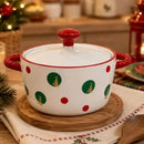 Mini Panela Cerâmica Papai Noel 800ml com Tampa de Vidro para Decoração Mesa Posta Natal  Natal  Casa Farfelle