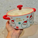 Mini Panela Cerâmica Papai Noel 800ml com Tampa de Vidro para Decoração Mesa Posta Natal  Natal  Casa Farfelle