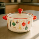 Mini Panela Cerâmica Papai Noel 800ml com Tampa de Vidro para Decoração Mesa Posta Natal  Natal  Casa Farfelle