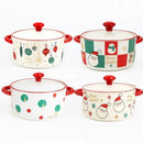 Mini Panela Cerâmica Papai Noel 800ml com Tampa de Vidro para Decoração Mesa Posta Natal  Natal  Casa Farfelle