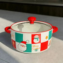 Mini Panela Cerâmica Papai Noel 800ml com Tampa de Vidro para Decoração Mesa Posta Natal  Natal  Casa Farfelle