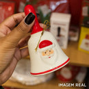 Sino de Mão Natalino Papai Noel Branco 13x7cm  Natal  Casa Farfelle