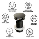 Válvula Click de Inox P/ Cuba Pia de Banheiro Lavatório Preto Black  113  Casa Farfelle