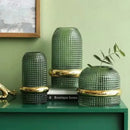 Vaso de Vidro Verde Escuro com Borda Dourada  187  Casa Farfelle