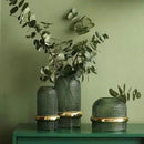 Vaso de Vidro Verde Escuro com Borda Dourada  187  Casa Farfelle