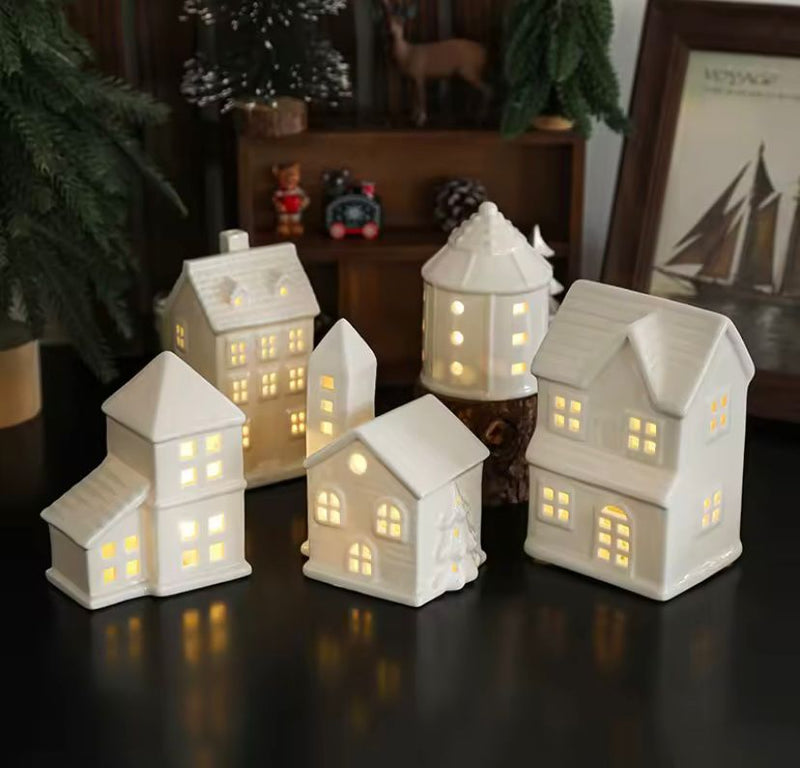 2025 Vila de Natal com Enfeites Luminosos De Natal , Casa De Cerâmica Nórdica