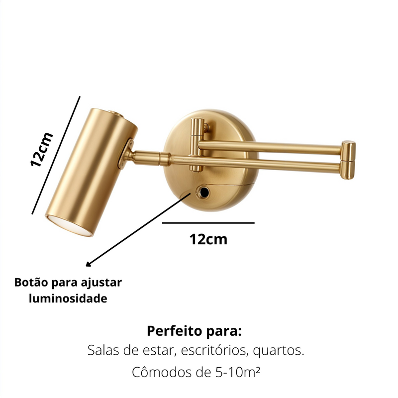Arandela LED Dourada de Parede Articulada para Escritório - Casa Farfelle