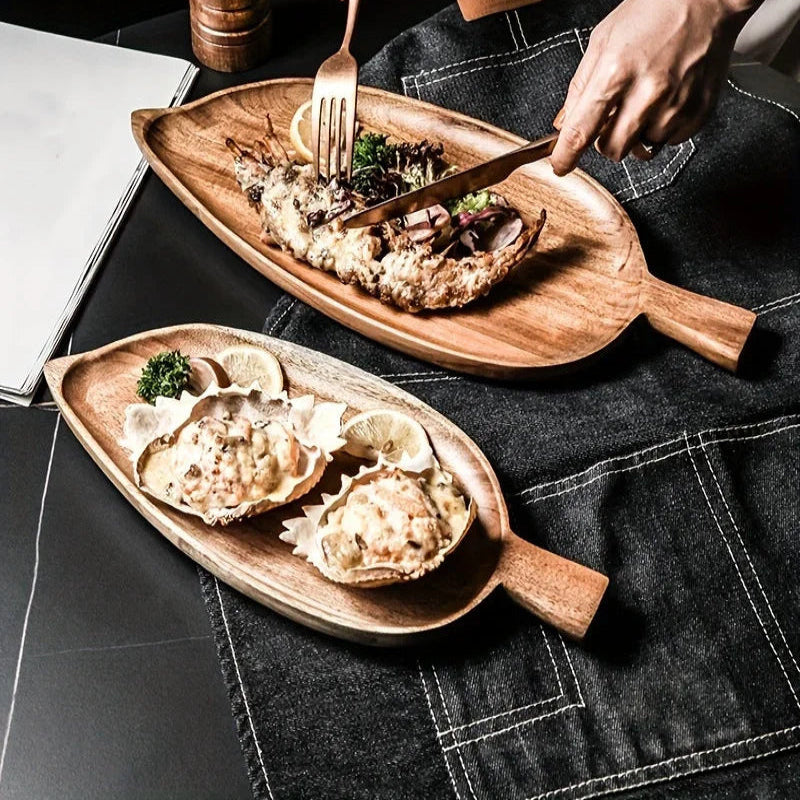 Bandeja de Madeira em Forma de Folha para Servir Alimentos - Casa Farfelle