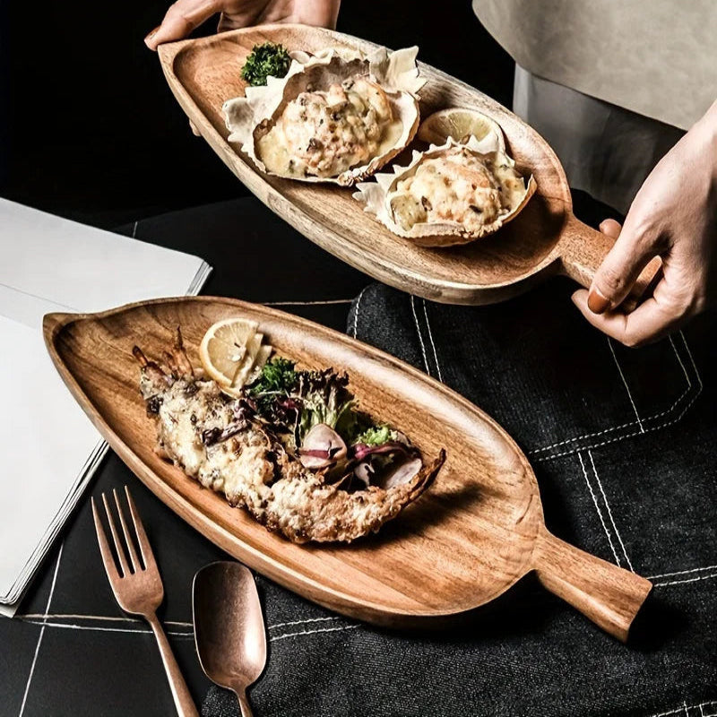 Bandeja de Madeira em Forma de Folha para Servir Alimentos - Casa Farfelle