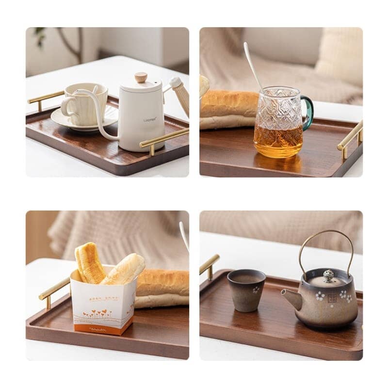 Bandeja Decorativa de Madeira Retangular com Alça Polihousi - Casa Farfelle