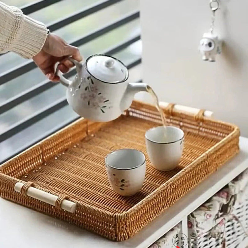 Bandeja Rattan Tecido à Mão – Natural e Sofisticada Casa Splendida - Casa Farfelle