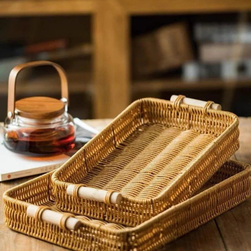 Bandeja Rattan Tecido à Mão – Natural e Sofisticada Casa Splendida - Casa Farfelle