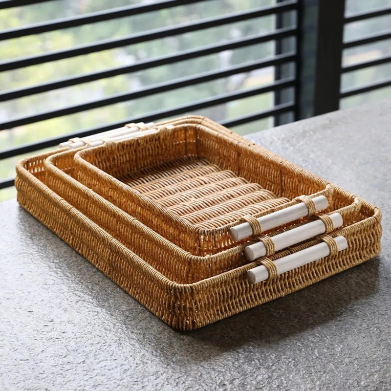 Bandeja Rattan Tecido à Mão – Natural e Sofisticada Casa Splendida - Casa Farfelle