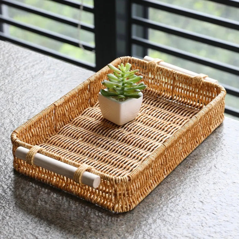Bandeja Rattan Tecido à Mão – Natural e Sofisticada Casa Splendida - Casa Farfelle