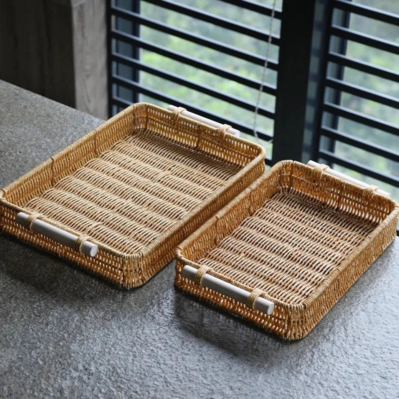 Bandeja Rattan Tecido à Mão – Natural e Sofisticada Casa Splendida - Casa Farfelle