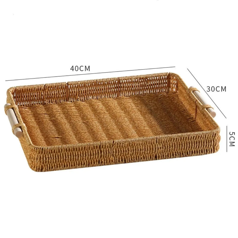 Bandeja Rattan Tecido à Mão – Natural e Sofisticada Casa Splendida - Casa Farfelle