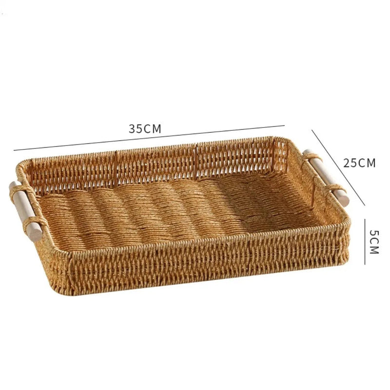 Bandeja Rattan Tecido à Mão – Natural e Sofisticada Casa Splendida - Casa Farfelle