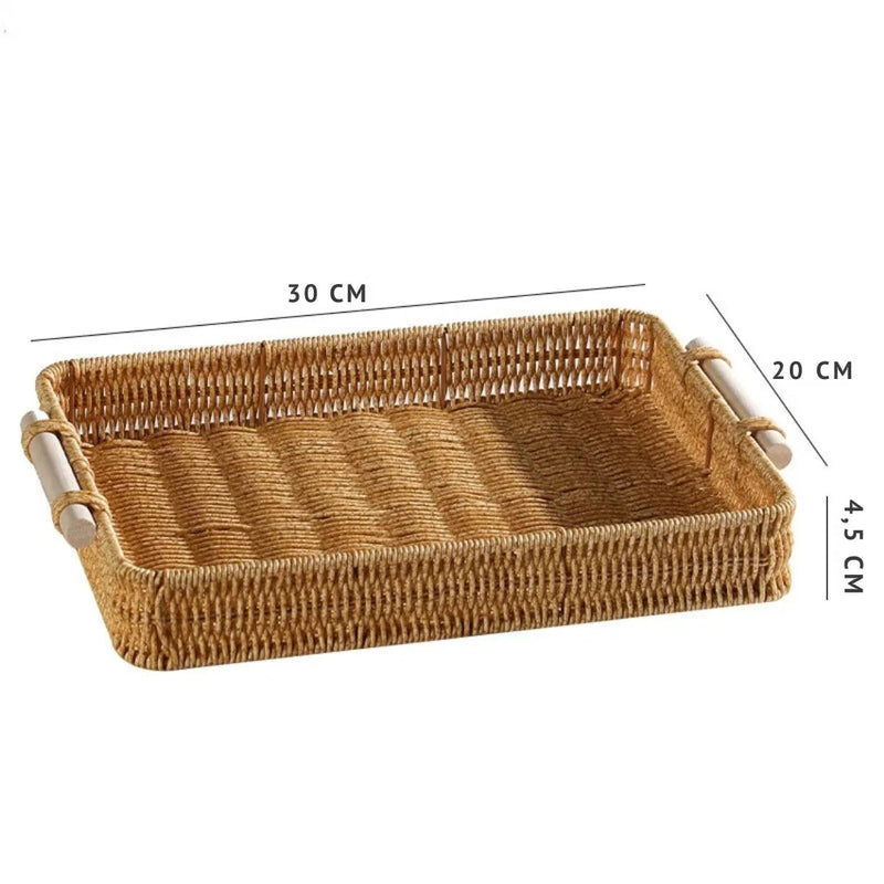 Bandeja Rattan Tecido à Mão – Natural e Sofisticada Casa Splendida - Casa Farfelle