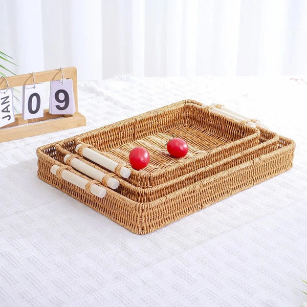 Bandeja Rattan Tecido à Mão – Natural e Sofisticada Casa Splendida - Casa Farfelle