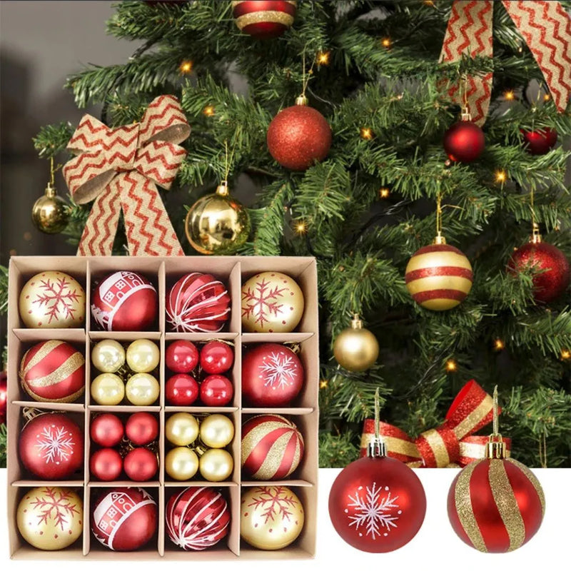 Bolas para Árvore de Natal Branca/Vermelha/Dourada - Kit com 44 Unidades