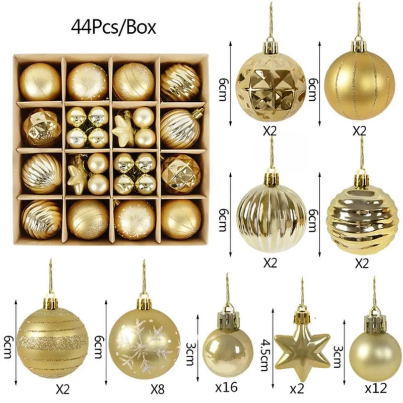 Bolas para Árvore de Natal Branca/Vermelha/Dourada - Kit com 44 Unidades
