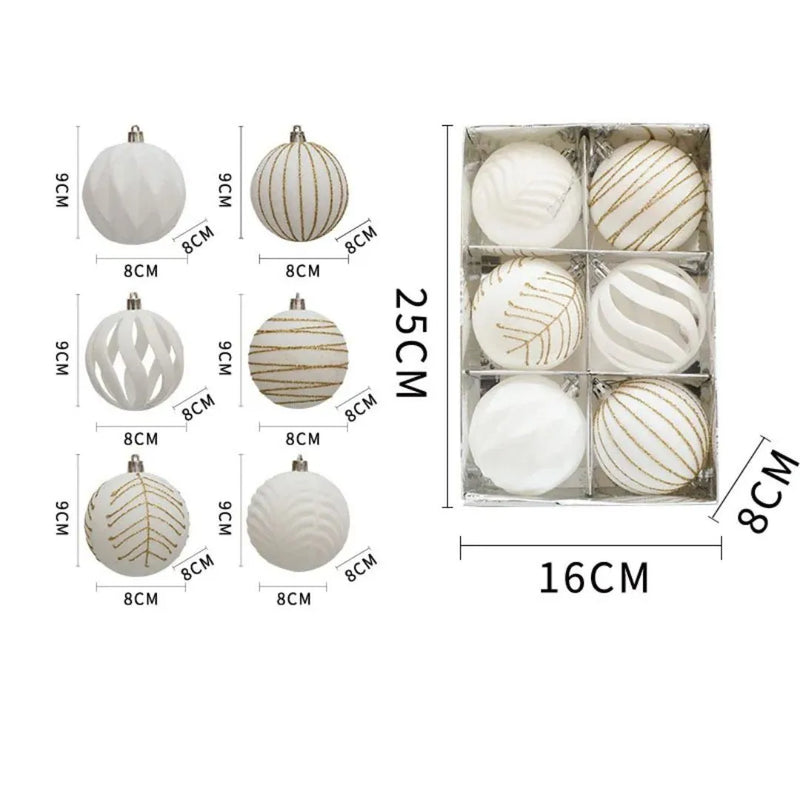 Bolas para Árvore de Natal Branca/Vermelha/Verde - Kit com 6 Unidades