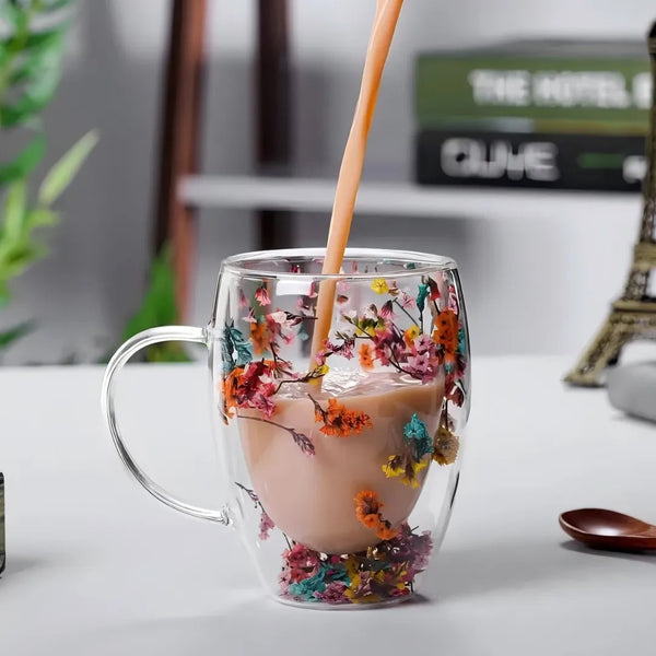 Caneca de Vidro Duplo Floral Casa Splêndida - Casa Farfelle