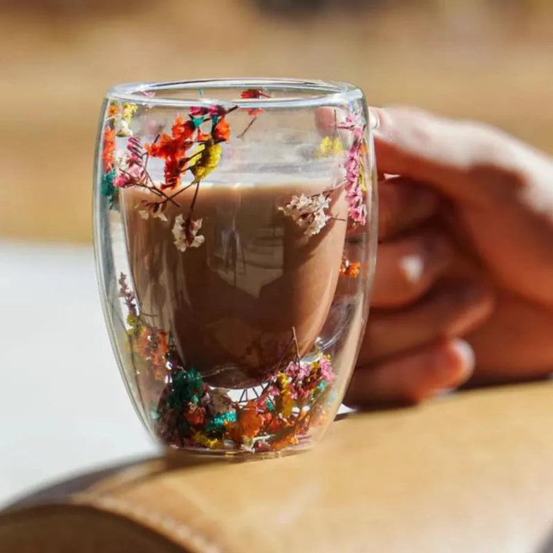 Caneca de Vidro Duplo Floral Casa Splêndida - Casa Farfelle