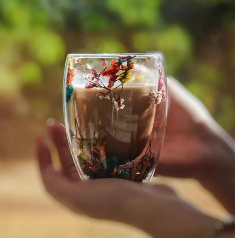 Caneca de Vidro Duplo Floral Casa Splêndida - Casa Farfelle