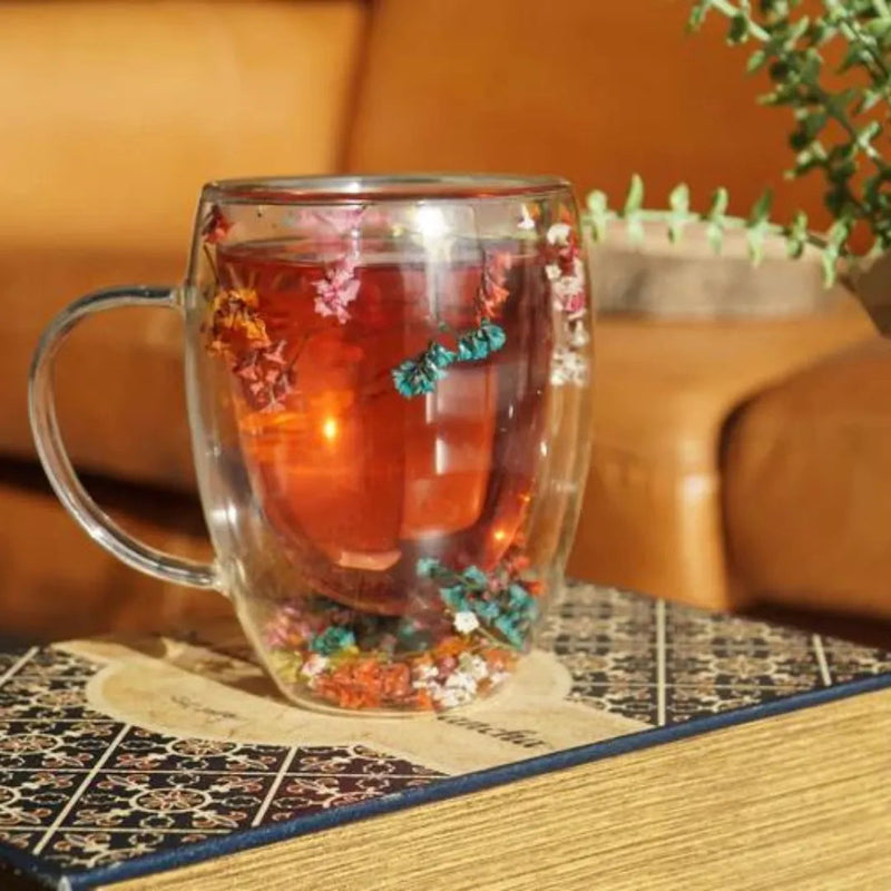 Caneca de Vidro Duplo Floral Casa Splêndida - Casa Farfelle