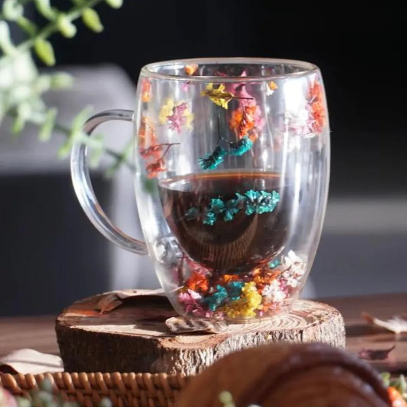 Caneca de Vidro Duplo Floral Casa Splêndida - Casa Farfelle