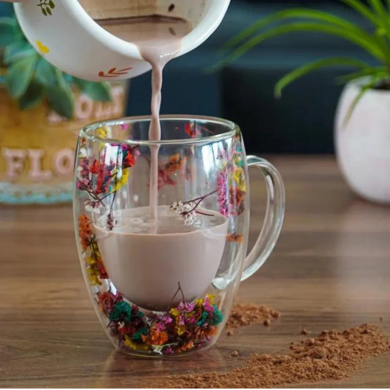 Caneca de Vidro Duplo Floral Casa Splêndida - Casa Farfelle