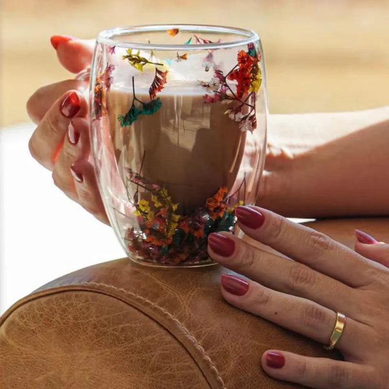 Caneca de Vidro Duplo Floral Casa Splêndida - Casa Farfelle